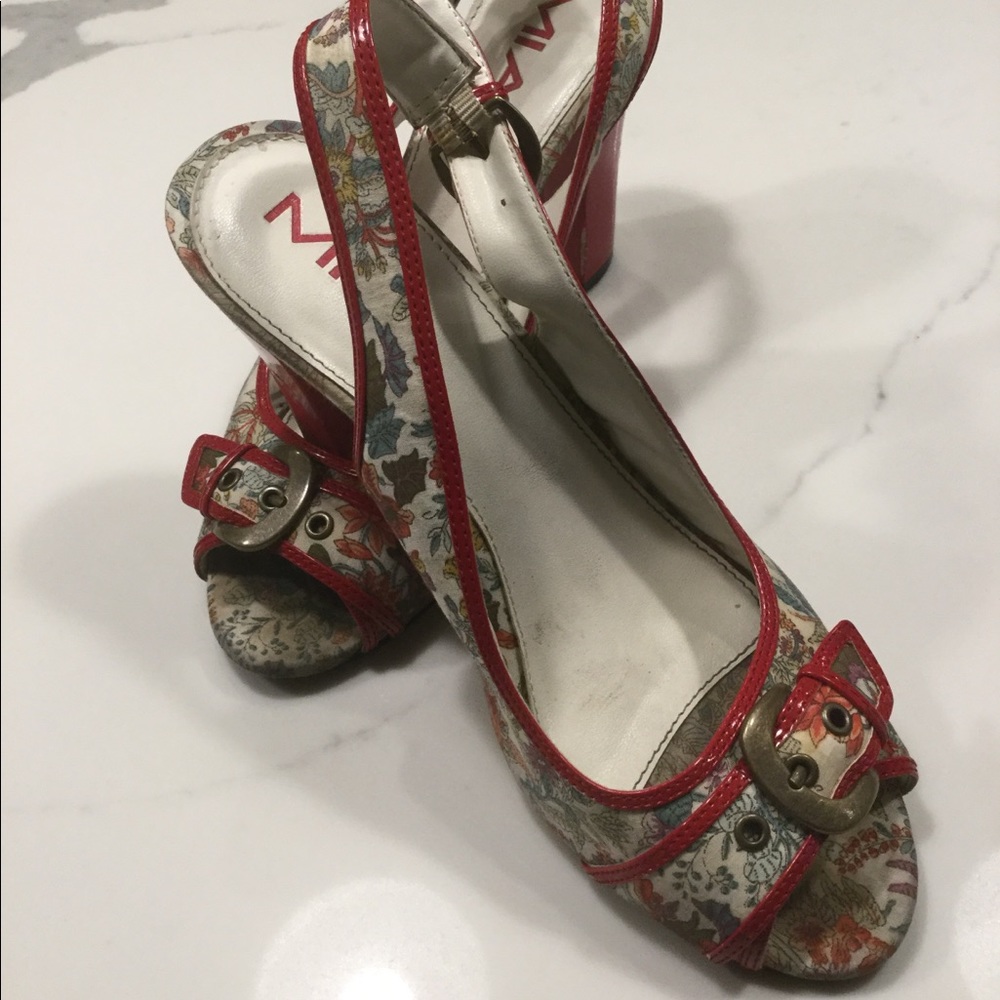 MIA Red Floral Print Slingback Heels